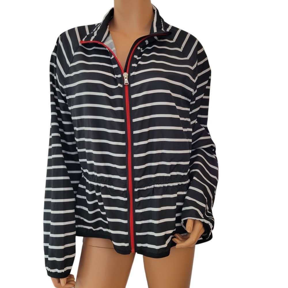 Vintage Lauren Ralph Lauren Active Jacket Womens L Black White Stripe Nautical - Picture 2 of 16
